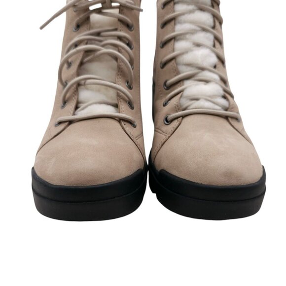 EILEEN FISHER Calm Boots Lace Up Shearling Lamb Fur Bone Tumbled Nubuck Size 7 - Picture 3 of 9